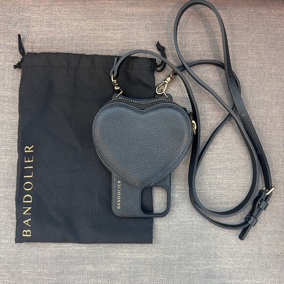 Bandolier Black Pebbled Leather iPhone Case and Heart Zippered Pouch - Picture 1 of 3